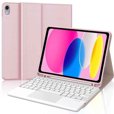 Tastiera per iPad A16 11 Generazione 11 2025/10 Generazione 2022 10.9 | Cover Keyboard Touchpad Bluetooth Staccabile, Italiano QWERTY, Custodia Tastiera Trackpad con Portapenna, Rosa chiaro