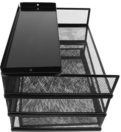 CONGARTENO Organiseur de Dossiers de Bureau en Métal Noir 3 Niveaux avec Tiroir et Panier de Rangement Étagère Multifonction pour Classement Organisation de Documents et Fournitures de
