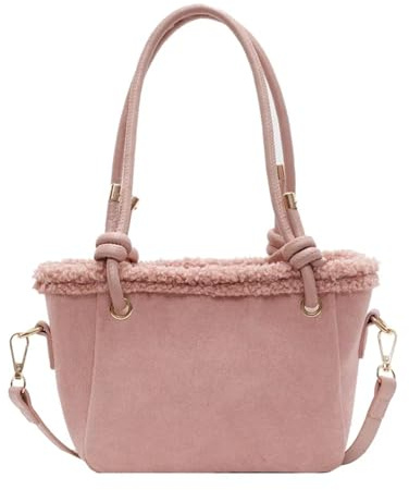 WUYXTO Mocka vinter plysch handväska enfärgad mode axelväska mjuk dragkedja mångsidig crossbody för kvinnor, Rosa, en storlek