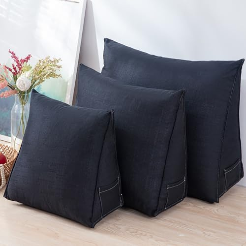 Generisch Rückenkissen 40cm/47cm/60cm Ergonomisches Keilkissen für Bett/Sofa, Lendenkissen, Dreieckiges Lesekissen Strandkissen mit abnehmbarem waschbarem Bezug, Seitenfach,Schwarz,47x40x18cm