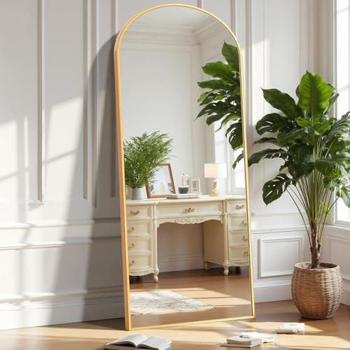 OLIXIS Arched Full Length Mirror for Bedroom, 58x19 Full Body Mirror with Stand, Hanging or Leaning for Wall, Aluminum Alloy Thin Frame Floor Standing for Living Room, Long, Gold