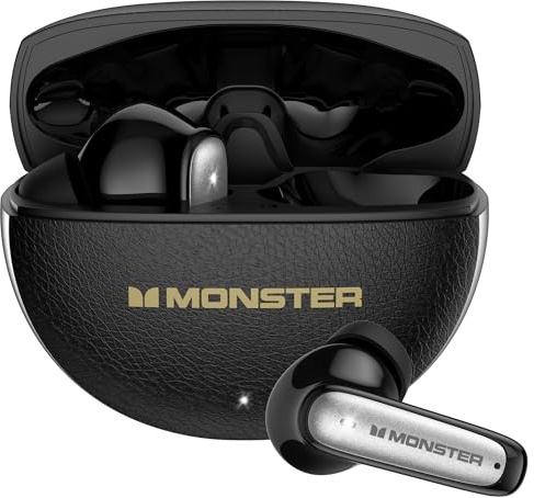 Monster N-Lite 310 True Wireless Earbuds, Bluetooth 6.0 Headphones Deep Bass, Earbuds with ENC Noise Cancelling Mic for Clear Calls, 32H Playback, Bluetooth Earbuds for Laptop/Phones/Sports, Black