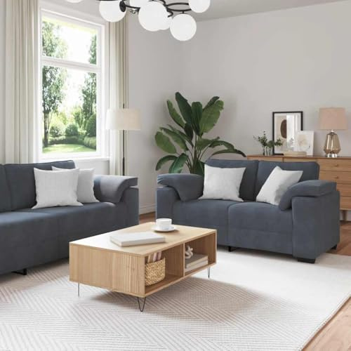 Keeushr 2-teiliges Sofa-Set mit Kissen, dunkelgrauer Samt Polstergarnitur Sofa für Wohnzimmer und Büro