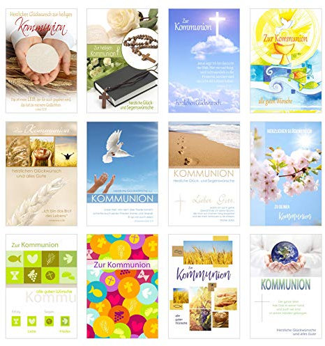 Edition Seidel Set 12 Kommunionskarten mit Umschlag - Glückwunschkarte zur Kommunion - Kommunionskarte - Set Kartenset (Klappkarten mit Briefumschlag)