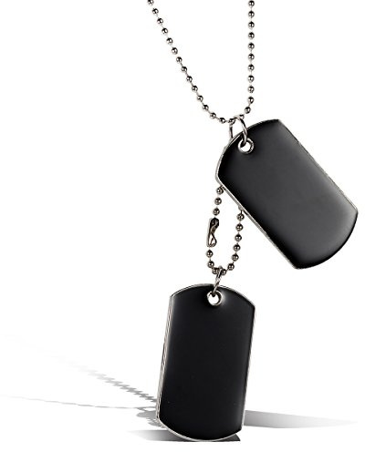 JewelryWe Schmuck Herren Halskette mit Gravur, 2 Militärischen Erkennungsmarken Armee Stil Dog Tag Anhänger mit 80cm Kette, Schwarz Silber