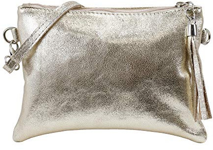 SH Leder Echtleder Umhängetasche Clutch kleine Tasche Abendtasche 22x15cm Anny G248 (Gold)