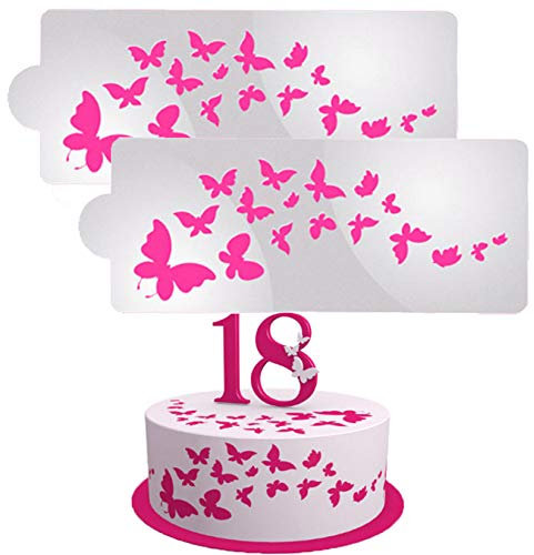 DUBENS 2 Stück Schmetterling Muster Kunststoff Kuchen Schablone Cookie Fondant Backen Werkzeuge Für Hochzeit Partei Kuchen Dekorieren Handwerk Werkzeuge