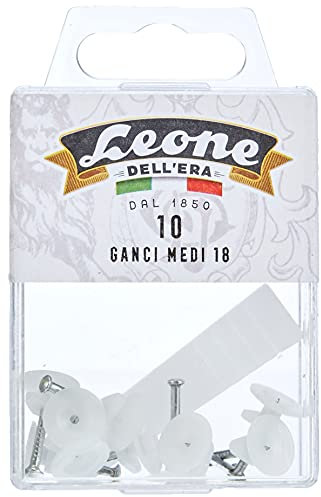 Leone Dell'Era 10 Ganci medi appendere quadri con chiodi in acciaio temprato - Scatola appendibile - Made in Italy, Bianco