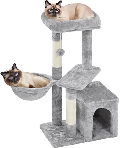 Yaheetech 87 cm Cat Tree for Indoor Cats with Scratching Posts, Light Grey | Multi-Level Cat Tower, Condo, Basket, Large Top Perch, Cat Furniture, 49.5 x 34.5cm Base, FSC-certified