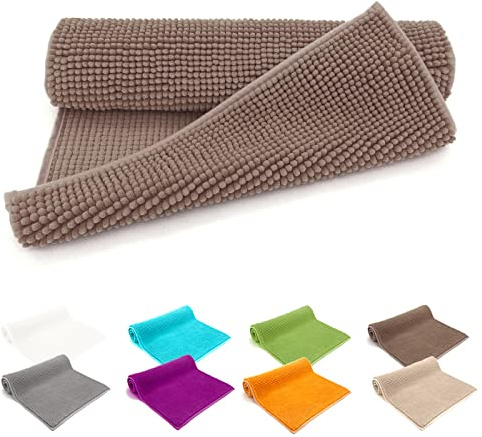 heimtexland ® - Tapis de bain en chenille super moelleux et absorbant - Certifié Ökotex - Type 771 - Taupe - 60 x 90 cm