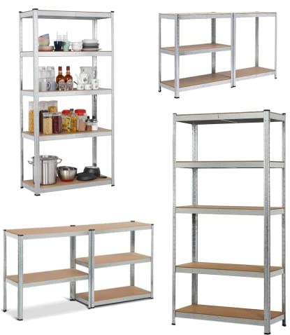 Scaffale per Carichi Pesanti ,Scaffali in Metallo da Garage, Portata Fino a 875kg, 170x75x30cm, 5 Ripiani,Argento