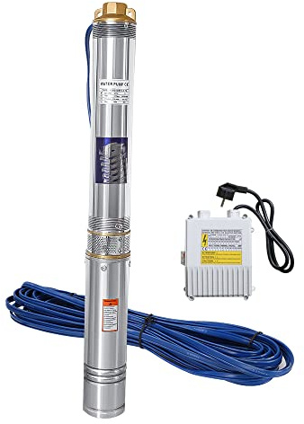 Yakimz Pompe de Puits Profond, 1100W pompe de fontaine avec débit de 4000 l/h, Pompe à Eau pour Puits Profond en Acier Inox, hauteur de refoulement 81 m, 8,1 bar max avec 20M de Câble