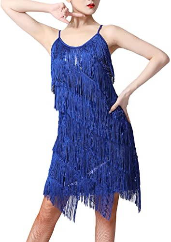 Odizli 20er Jahre Kleid Damen Gatsby Pailletten Fransenkleid Spaghettiträger Sexy Kurz Latein Tanzkleid