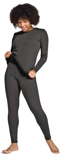 LAPASA Damen Innenfleece Thermounterwäsche Set, Thermooberteil & Thermohose Leggings Funktionsunterwäsche Sets, L44 Dunkelgrau New, 300 Extra warm, M