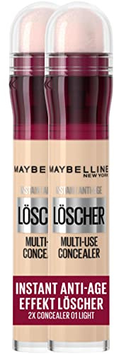 Maybelline New York täckpenna i dubbelpack, omedelbar anti-age-effekt concealer, släckare med mikroraderingsapplikator, nr 01 ljus, 2 x 6,8 ml