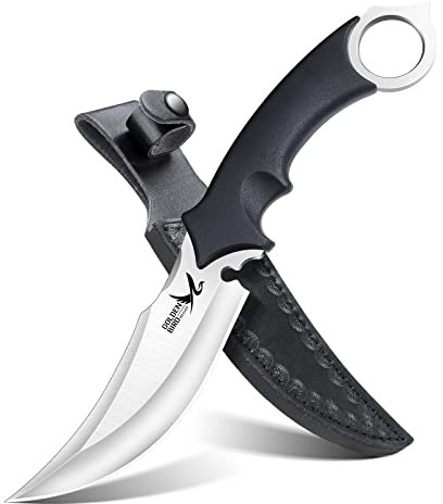 Golden Bird Jagdmesser mit PU-lederscheide, Bushcraft Messer Überlebensmesser, Gürtelmesser für Camping, Survival Messer Camping Outdoor Messer, Griff mit Ring, 440C-Edelstahl