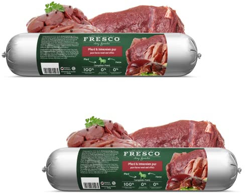 FRESCO Dog Barf Wurst Pferd Pur | Doppelpack 2 x 400g | hoher Fleischanteil 100% | natürliches Ergänzungsfutter für Hunde | Praktische Portionierung & schnittfest
