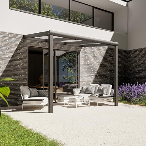Pratt & Söhne Terrassenüberdachung aus Aluminium 306 x 258 x 285 cm - Pavillon inkl. Hohlkammerplatten Opal - Carport Pergola Veranda - Anthrazit
