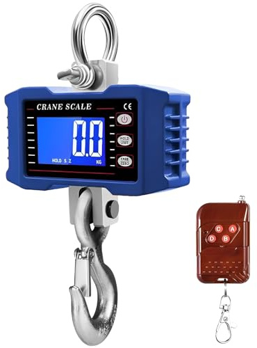 1T 1000KG Kranwaage Wiederaufladbare Modelle Smart Schwere Typ Crane Maßstab mit Alulegierung von Luftfahrtqualität Elektronische Hängewaage Digital Haken Hängewaage (Blue)