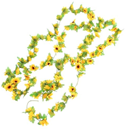 WOFASHPURET 2 Stück Sonnenblumen-Rankenblatt-Blumengirlande Künstliche Sonnenblume Hängende Hochzeitsblumenreben Lebensechte Pflanzenverzierung Künstliche Girlande Sonnenblumen