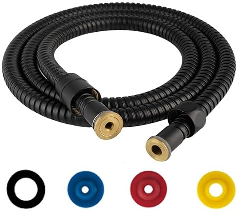 Flessibile Doccia Acciaio Inossidabile 1,5M/59IN Tubo Flessibile per Doccia Nero Acciaio Inox Tubo Doccia da Anti Torsione, Attacco Standard 1/2 Adatto Tutti I Soffion con 4 Limitatori Flusso