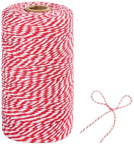 TACHIO 2mm Ficelle de Coton 100M Fil de Boulanger Liaison de Boulanger Fil d'artisanat décoration Idéal pour Jardin Images Plantes Artisanat Rouge et Blanc