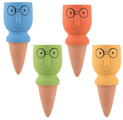 NQEUEPN 4pcs Terracotta Watering Spikes, Funny Plant Watering Spikes Continuously Moisturizing Plant Self Watering Devices Automatic Plant Waterer for Garden Indoor Outdoor Plants (4 Colors)