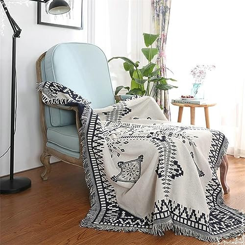 KnSam Home Couchbezug, Bohemian Stil Geometrisch Ecksofa Bezug Hussen, Anti-Rutsch Waschbar Sofa Protection Cover Sofaschoner Baumwolle für Wohnzimmer (230x340CM, Schwarz Weiß)