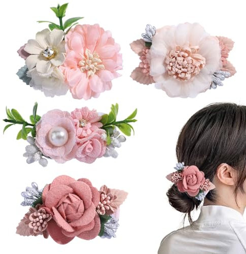 Gativs Blumen Haarklammer 4 Stück Künstliche Blume Haarschmuck Blumen Haarspangen Hochzeit Rosa Haarschmuck haarschmuck kommunion Künstliche Blume Haarclips für Geburtstag