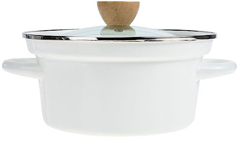 Cabilock Petite Marmite Émaillée Mini-chaudron Marmite De 8 Pintes Cocotte En Terre Cuite Cocotte Avec Couvercle Ustensiles De Cuisine Ménagers Pot En Bois Miniature Marmite Amphore Blanche