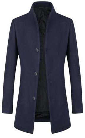 Allthemen Cappotto Invernale da Uomo Trenchcoat Lungo in Lana Caldo Outerwear Sottile Coat a Vento Blu Navy XL