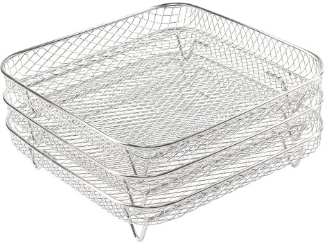 Heißluftfritteuse Grillrost Zubehör, Grillrost und Dämpfen Rack auf 304 Edelstahl fit 3.5-5.8QT, Dehydrate Rack Airfryer Grillpfanne Luftfritteusen für Ninja Power Airfryer (3 Etagen-21 * 21 * 5cm)
