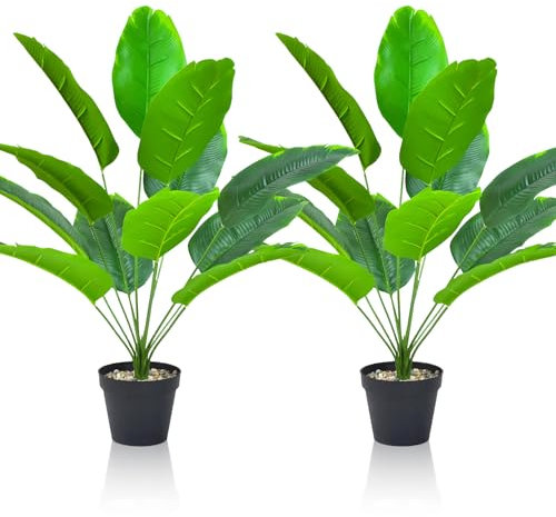 Lighterday Set of 2 Artificial Fake Plants Indoor Decorative Large Faux Plants Artificial Banana Tree Tall Plastic Plants for Office Home Indoor Outdoor Decor