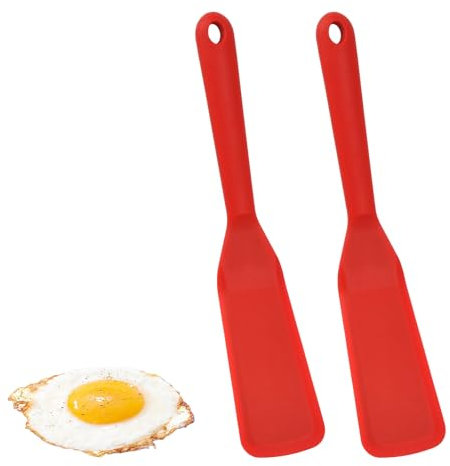 2 Stücke Pfannenwender Silikon,Mini Espatula,Antihaft Silicone Spatula,Spatula Wende,Hitzebeständig Spatula,Omelett Spatel - Für Kochen Fisch,Kochen Ei Burger,Pizza,Steak,Omelette Crepes (Rot)