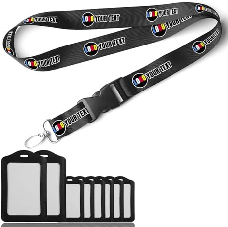 TEMEITE Lanyard Personalizado [Texto y Logo] - Cinta de Cuello para Tarjeta Identificativa, Llaves y USB - Cierre de Seguridad y Gancho Metálico - Regalo para Enfermera, Profesores y Oficina (Negro)