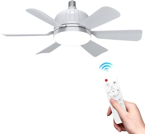 CFITANK Ventilatore da soffitto a LED con luce e telecomando, ventilatore da soffitto dimmerabile, lampadina da 40 W, lampada da soffitto E27, 3 velocità, 3 colori (bianco)