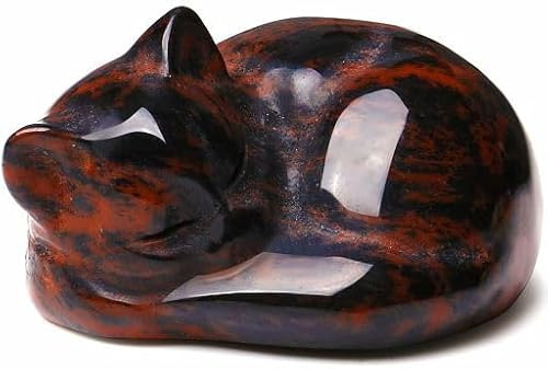 QINJIEJIE Roter Obsidian Katze Kristalle Figur Schlafende Katzenfigur Statue Edelsteine SkulpturGlück Kätzchen Niedliche Dekoration Männer Frauen