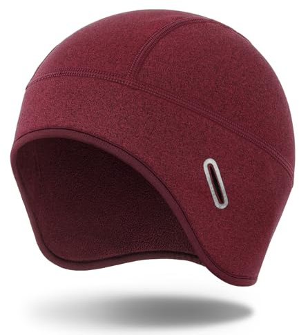 MELASA Winter Helmet Liner Skull Cap for Men Women, Thermal Beanie Fleece Lined Ear Warmers Cycling Cap with Glasses Holes, Fit Under Helmet Red