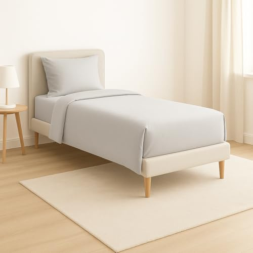 ComfortCare Flame Retardant Bed Linen set, Single size inc, Duvet Cover, fitted sheet and Pillowcase pair, Silver, complies with BS7175 Source 5, BS7177 Source 7, also known as Crib 7 or FR Source 7