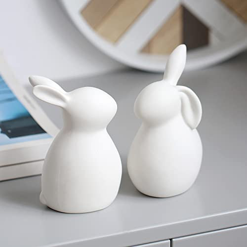 Skeadex Osterhase Deko,Keramik Osterhasen Figuren,Weiß Kaninchen Figur Osterdeko,Osterhase Porzellan Ornament Easter Bunny Dekofigur Keramik Hase Figuren für Party Tisch Osterdeko (C+D)