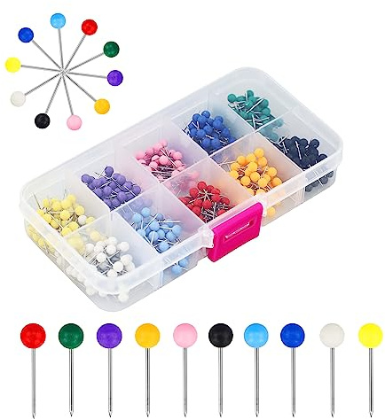 500 Pines de tarjeta de 0.4 cm para tablón de anuncios, chinchetas para corcho, agujas de cabeza redonda con puntas de acero, 10 colores, alfileres con cabezas, para mapamundi, tablero de corcho
