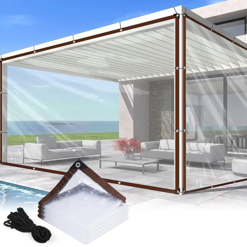 Adiwo 2 x 2 m Clear Tarpaulin Waterproof Heavy Duty with 6 M Ropes, Transparent Tarp Sheet Cover Reinforced Eyelets, Frost Resistant UV Protection, Universal Multipurpose for Garden Outdoor Camping