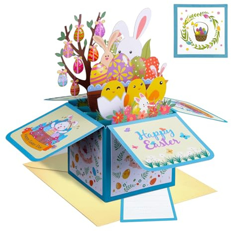 JUESMOS Happy Easter Pop Up Cards for Kids 3D Pop Up Easter Cards with Envelopes Bunny Eggs Easter Popup Greeting Cards 3D Spring Festival Card for Kids Paper Easter Holiday Cards Gifts for Boy Girl