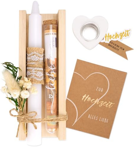 KKSJK Hochzeitsgeschenke für Brautpaar, Hochzeit Geldgeschenk Verpackung, Kerzen Geschenkset Hochzeit mit Hochzeitskarte, Trockenblumen und Reagenzglas, Hochzeitsgeschenke Ideen für Frisch Verliebte