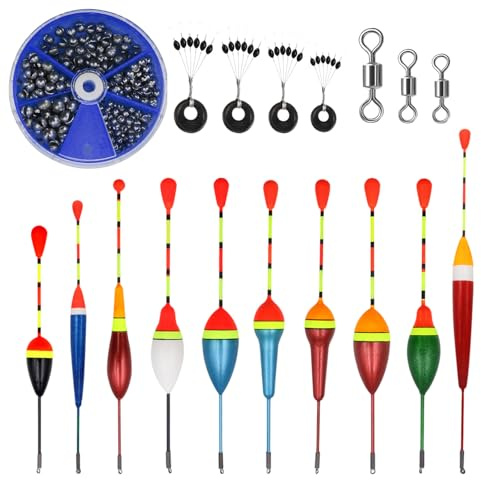 CONNECTION 10 Pièces Flotteur Peche Flotteur Truite 205 Pièces Plombs pour Pêche 3 Pièces Emerillon Peche 4 Stop Float Peche Bouchon Peche Truite pour Pêche en Mer Lacs Rivières Etangs Océan