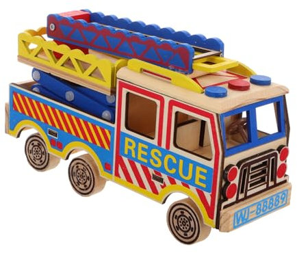 Yardwe Feuerwehrauto Für Junge Mädchen Aus Holz Mit Leiter Trägheitsauto-Spielzeug Technisches Spielzeug Für Kleinkinder LKW- Auto Für Junge Mädchen