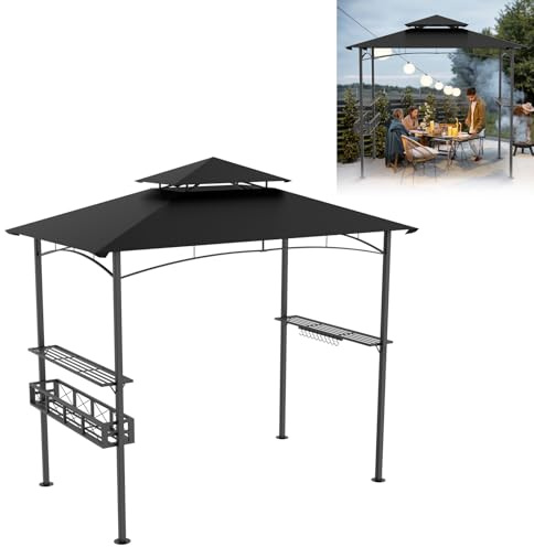 UISEBRT Abri de barbecue portable résistant à l'hiver avec cadre en métal et toit en polyester, 245 x 153 x 250 cm, protection contre la pluie et le soleil, panier de rangement inclus, abri pour