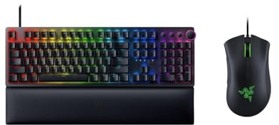 Pack Gamer Clavier Optique avec Switchs Clicky + Souris 6400 DPI – Réactivité Ultra-Rapide, RGB, Repose-Poignet, Programmable pour PC Windows – Performance Esport (Noir)