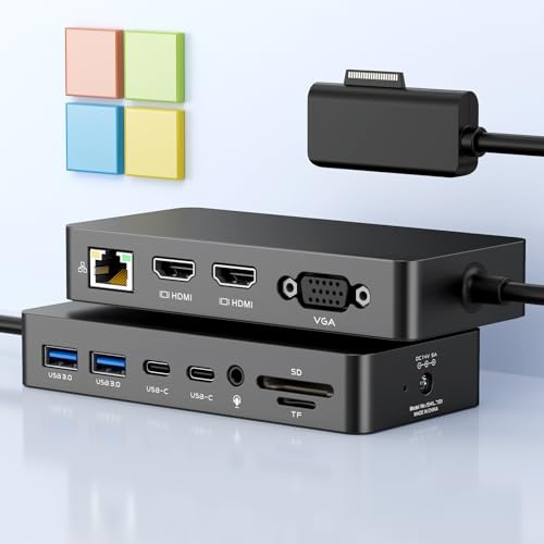 Ms Surface Dock 2, 12 in 1 Surface Docking Station,Triple Display Surface Dock mit 2 HDMI 4K +VGA für Surface Pro 11/10/9/8/X/7/6/5/4/3, Surface Laptop 7/6/5/go/4/3/2/1, Book 3/2/1