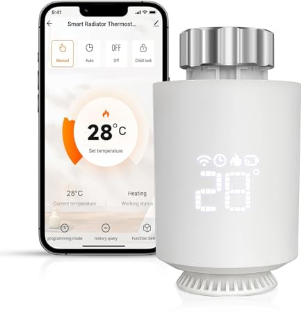 Thermostat Connecté et Intelligent, Thermostat de Radiateur sans Fil, Appli ou Commande Vocale, Compatible avec Alexa et Google Home, Écran LED, Nécessite Un Hub Zigbee 3.0, Programmable (Pack de 1)